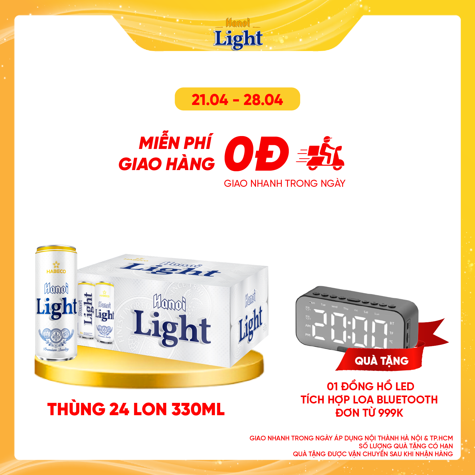 Bia Hanoi Light – Thùng 24 lon 330ml - Habeco