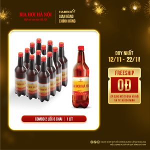 COMBO 2 LỐC 6 CHAI BIA HƠI HÀ NỘI - HABECO (1 lít/ chai)
