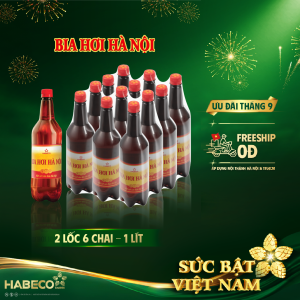 COMBO 2 LỐC 6 CHAI BIA HƠI HÀ NỘI - HABECO (1 lít/ chai)