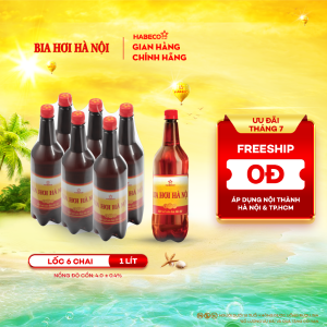 [GIAO KHU VỰC HÀ NỘI] LỐC 6 CHAI BIA HƠI HÀ NỘI - HABECO (1 lít/ chai)