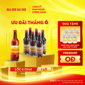 [GIAO KHU VỰC HÀ NỘI] LỐC 6 CHAI BIA HƠI HÀ NỘI - HABECO (1 lít/ chai)