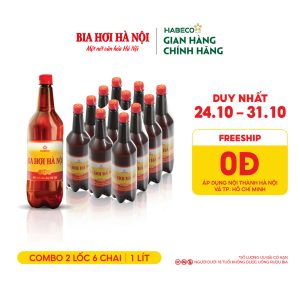 COMBO 2 LỐC 6 CHAI BIA HƠI HÀ NỘI - HABECO (1 lít/ chai)