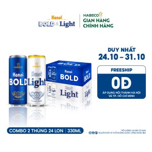 Combo 2 thùng Bia Hà Nội Bold&Light - Thùng 24 lon 330ml