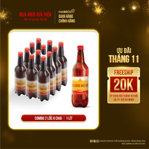 COMBO 2 LỐC 6 CHAI BIA HƠI HÀ NỘI - HABECO (1 lít/ chai)