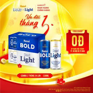 Combo 2 thùng Bia Hà Nội Bold&Light - Thùng 24 lon 330ml